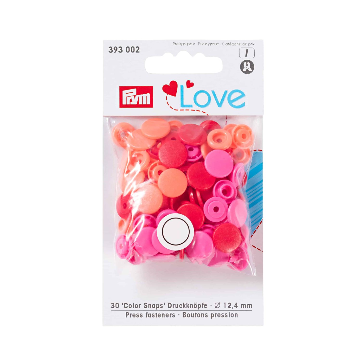 PRYM Muovinepparit LOVE pyöreä punainen 12,4 mm