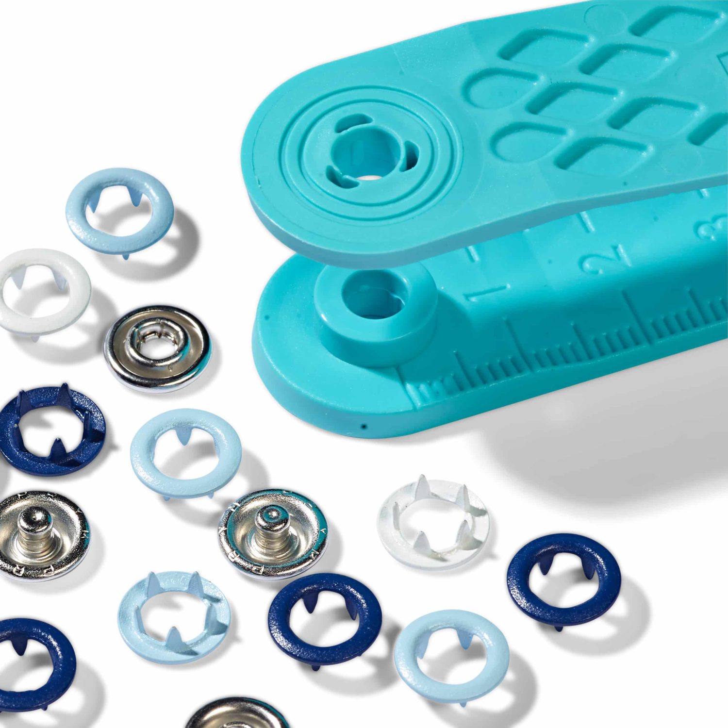 PRYM Rengasnepparit LOVE trikoo vaaleansininen, sininen ja valkoinen 8 mm