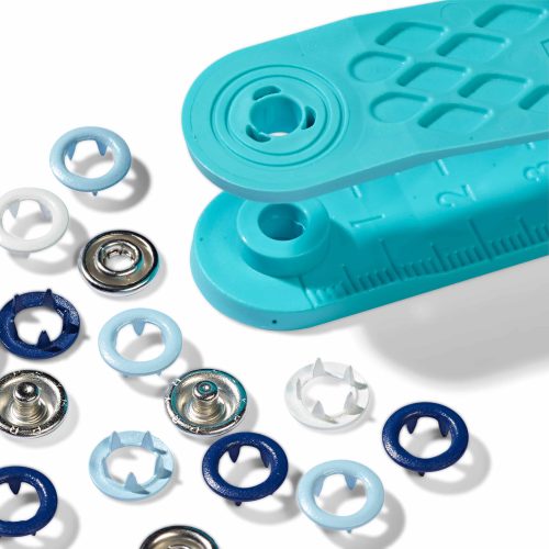 PRYM Rengasnepparit LOVE trikoo vaaleansininen, sininen ja valkoinen 8 mm