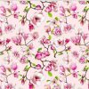 Trikoo Vaaleanpunaiset magnoliat vaaleanpunaisella taustalla GOTS digipainettu