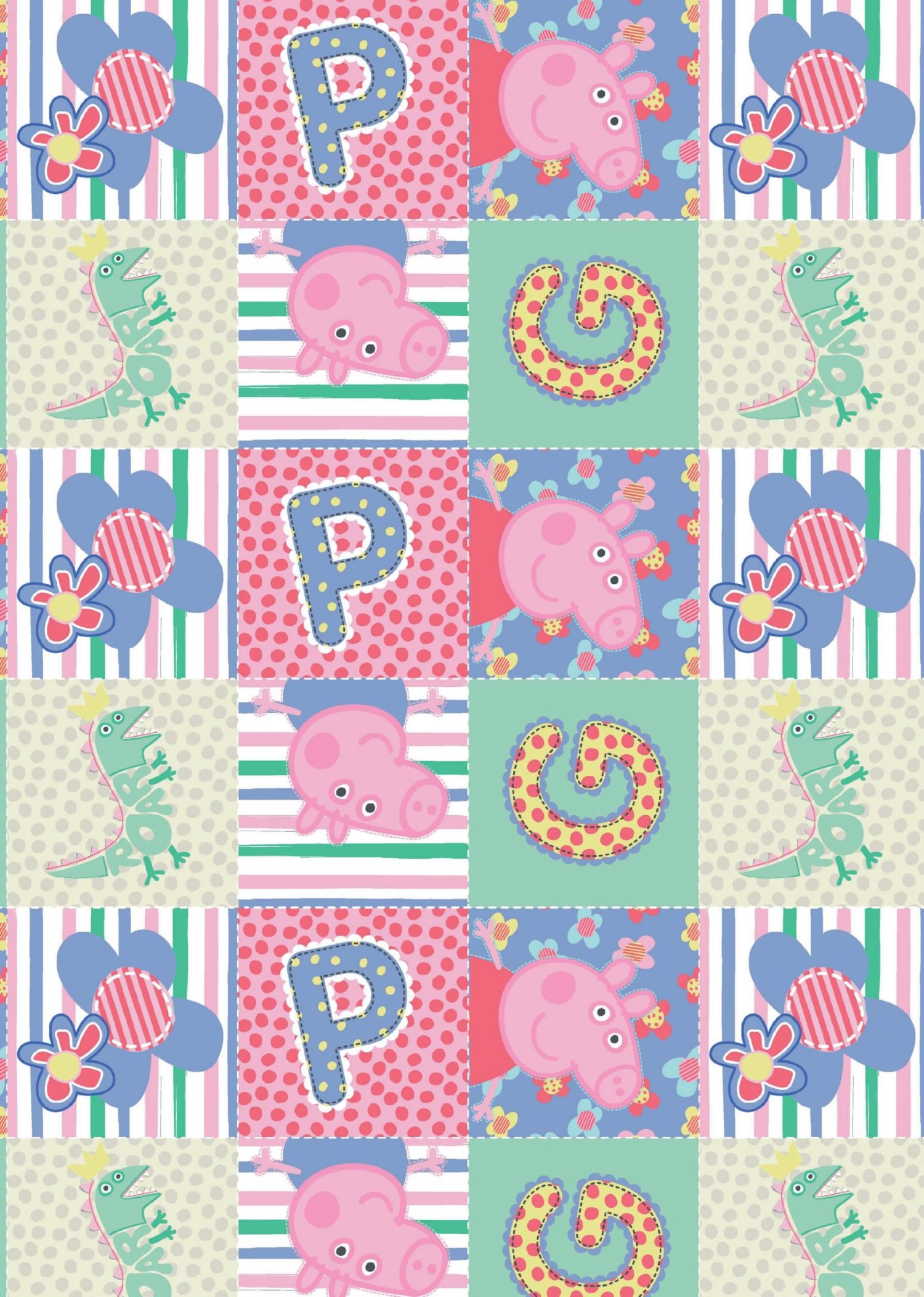 Trikoo Peppa Pig -hahmot ja aakkoset ruudullinen (lisensoitu) digipainettu