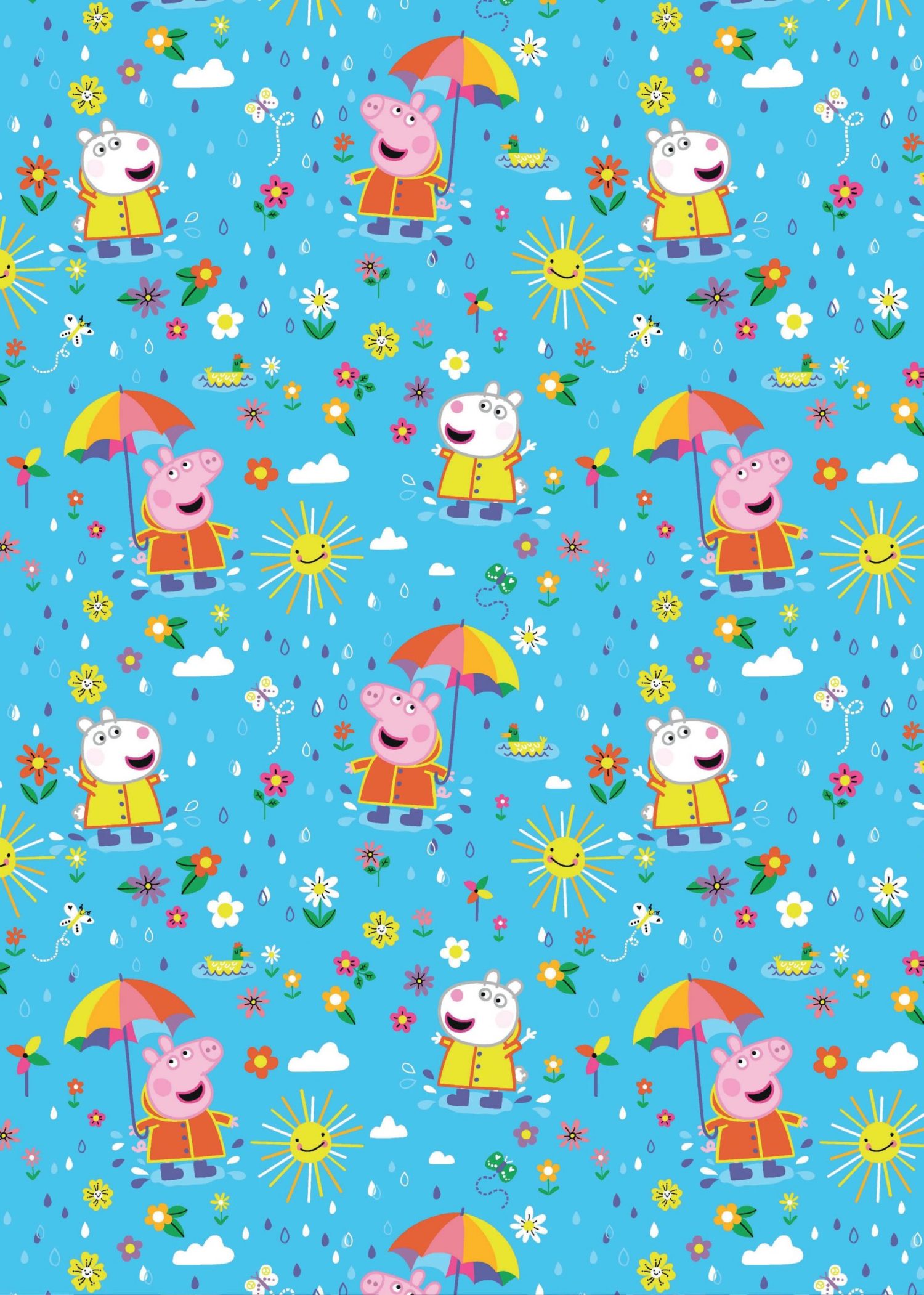 Trikoo Peppa Pig -hahmot sateenvarjon alla turkoosi (lisensoitu) digipainettu