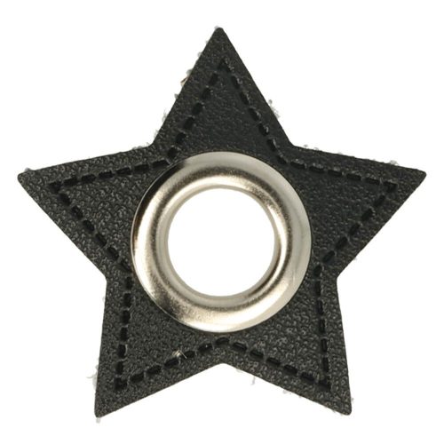Kangasmerkki sirkkarenkaalla musta nahka tähti hopeinen 11 mm