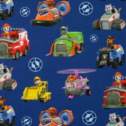 Trikotaaž Paw Patrol masinad sinisel digital print (litsentseeritud)