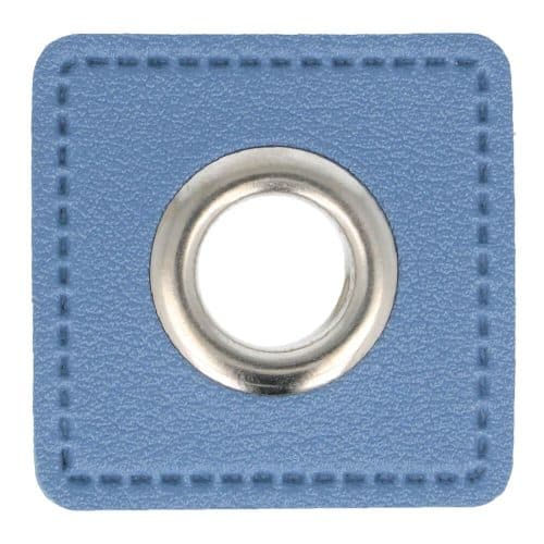 Kangasmerkki sirkkarenkaalla denimsininen nahka neliö hopea 8 mm