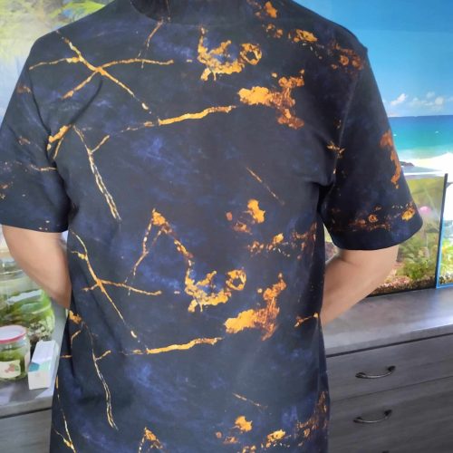 Trikotaaž Marmor navy, kuldne digital print