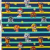 Trikotaaž Paw Patrol kutsud  sinine kollane triibuline digital print (litsentseeritud)