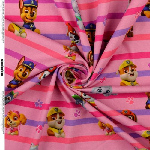 Trikotaaž Paw Patrol kutsud  lilla roosa triibuline digital print (litsentseeritud)