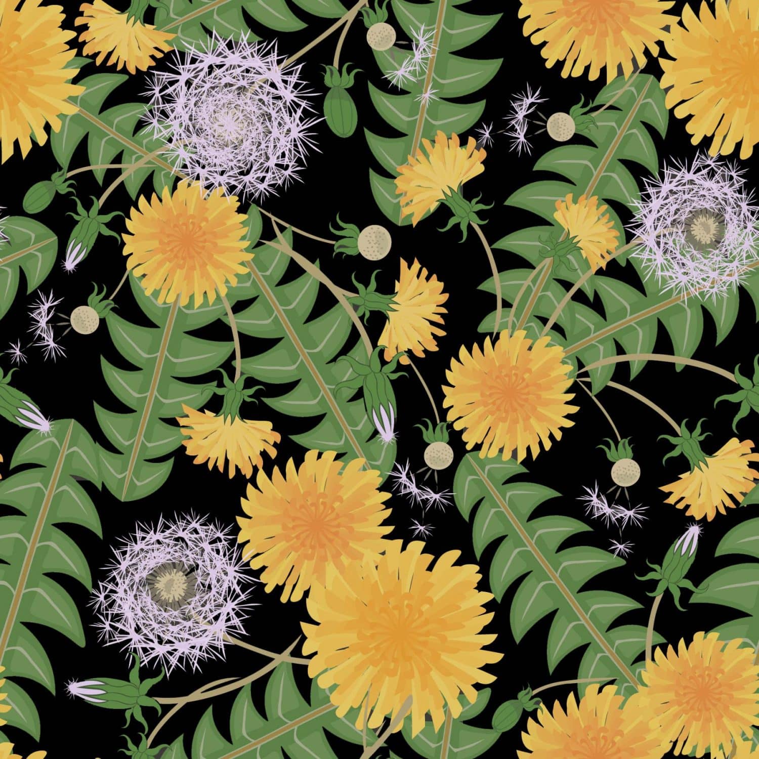 Trikotaaž Võililled mustal digital print