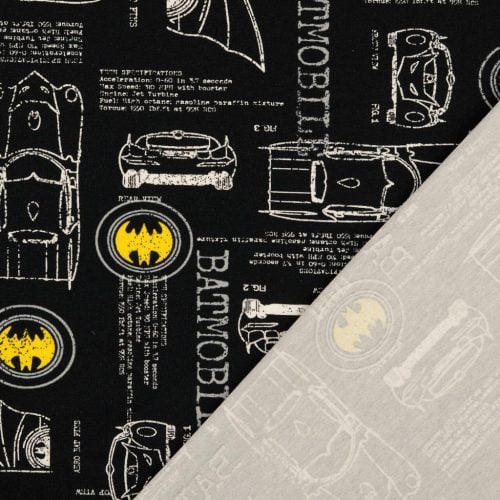 Trikoo Batman Batmobile mustalla taustalla digipainettu (lisensoitu)