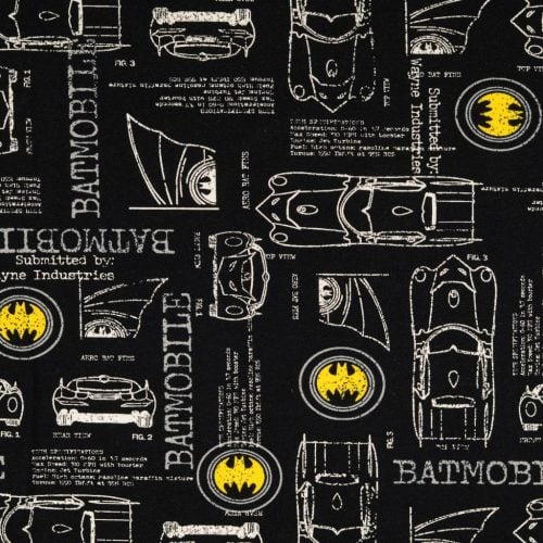 Trikoo Batman Batmobile mustalla taustalla digipainettu (lisensoitu)