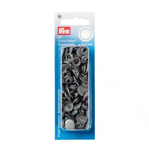 PRYM muovinepparit hopeanharmaa 12,4 mm 30 kpl
