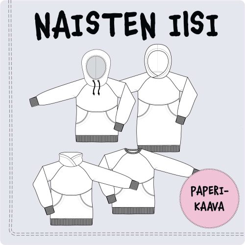 Paperikaava Naisten hupparimekko ja pusero IISI 32–54, suomenkielinen ohje