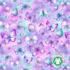 Trikoo vaalean violetit ja siniset perhoset GOTS digipainettu
