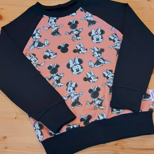 Trikotaaž Minnie Mouse teksasinisel digital print (litsentseeritud)