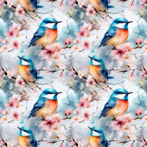 Trikotaaž linnud ja lilleõied digital print