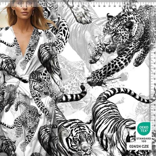 Trikotaaž tiigrid ja leopard must valge digital print