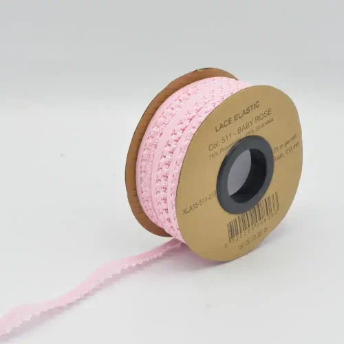 Elastne kumm pitsi äärega beebiroosa 13 mm