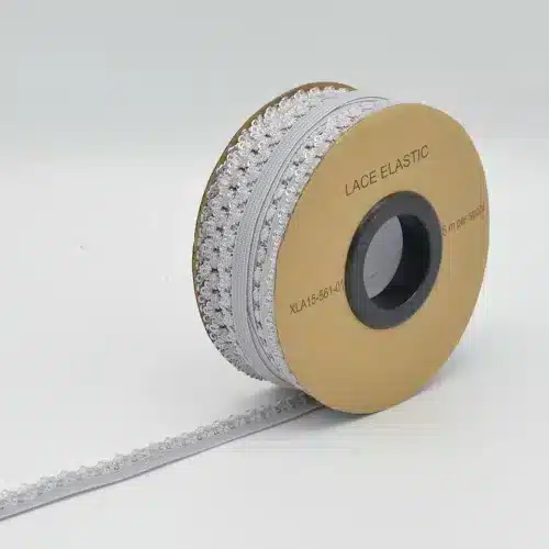 Elastne kumm pitsi äärega hõbehall 13 mm