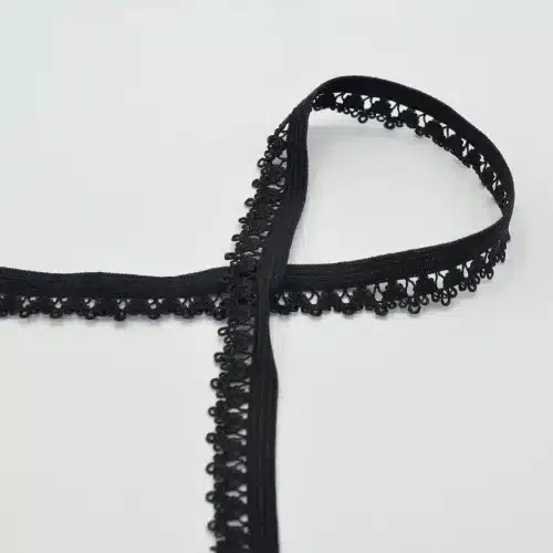 Elastne kumm pitsi äärega must 13 mm