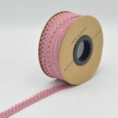 Elastne kumm pitsi äärega vanaroosa 13 mm
