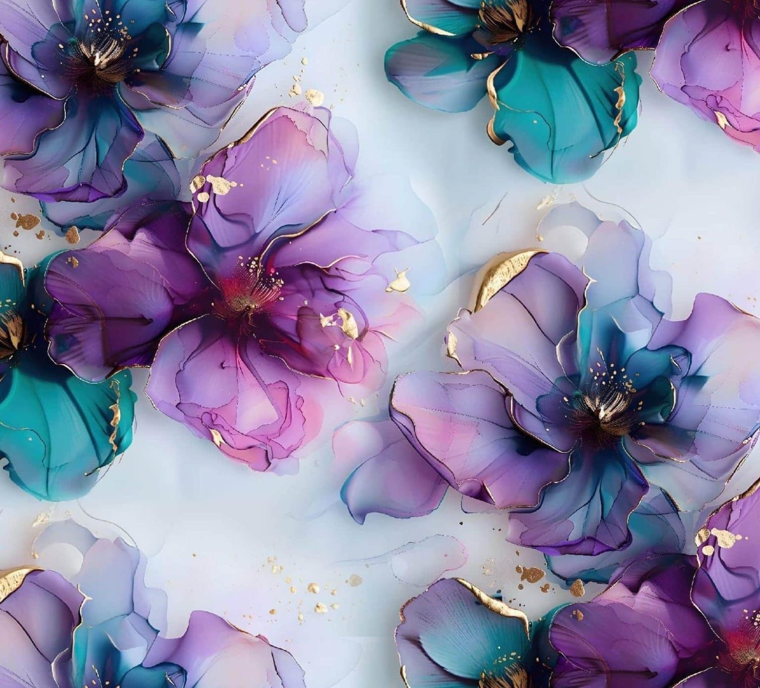 Dressikangas marmor lilled fuksia, türkiis ja lilla digital print, suur muster