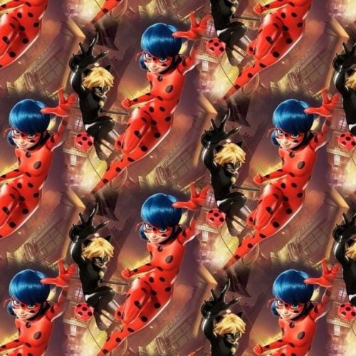Trikotaaž Ladybug ja Cat Noir linnas digital print