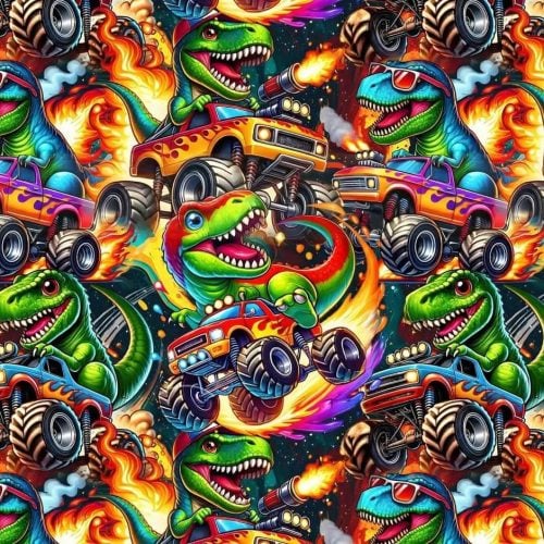 Trikotaaž monster autod ja dinosaurused digital print