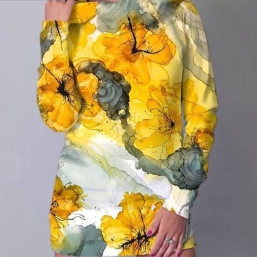 Dressikangas suured kollased lilled digital print